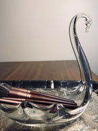 Handblown Clear Glass Swan Bowl, Sculptural Art Glass Dish, Vintage Swan Centerpiece