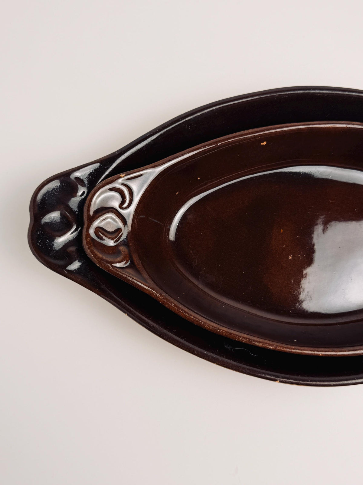 Large Brown Glazed Terracotta Oval Bowl, Rustic Pottery Dish