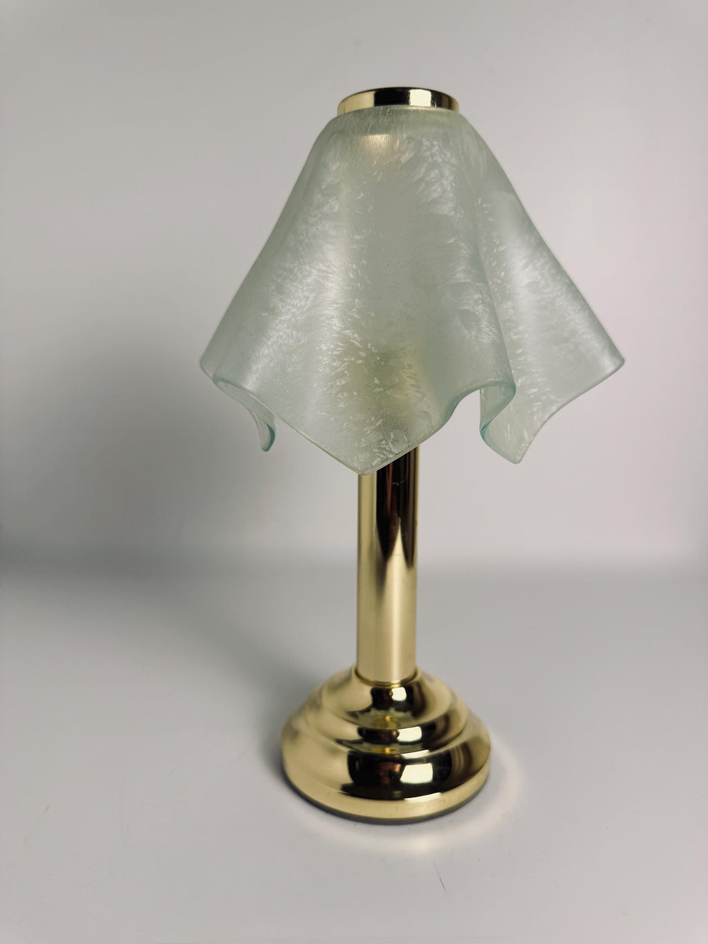Brass Base Tealight Lamp, Textured Glass Shade, Vintage Party Light