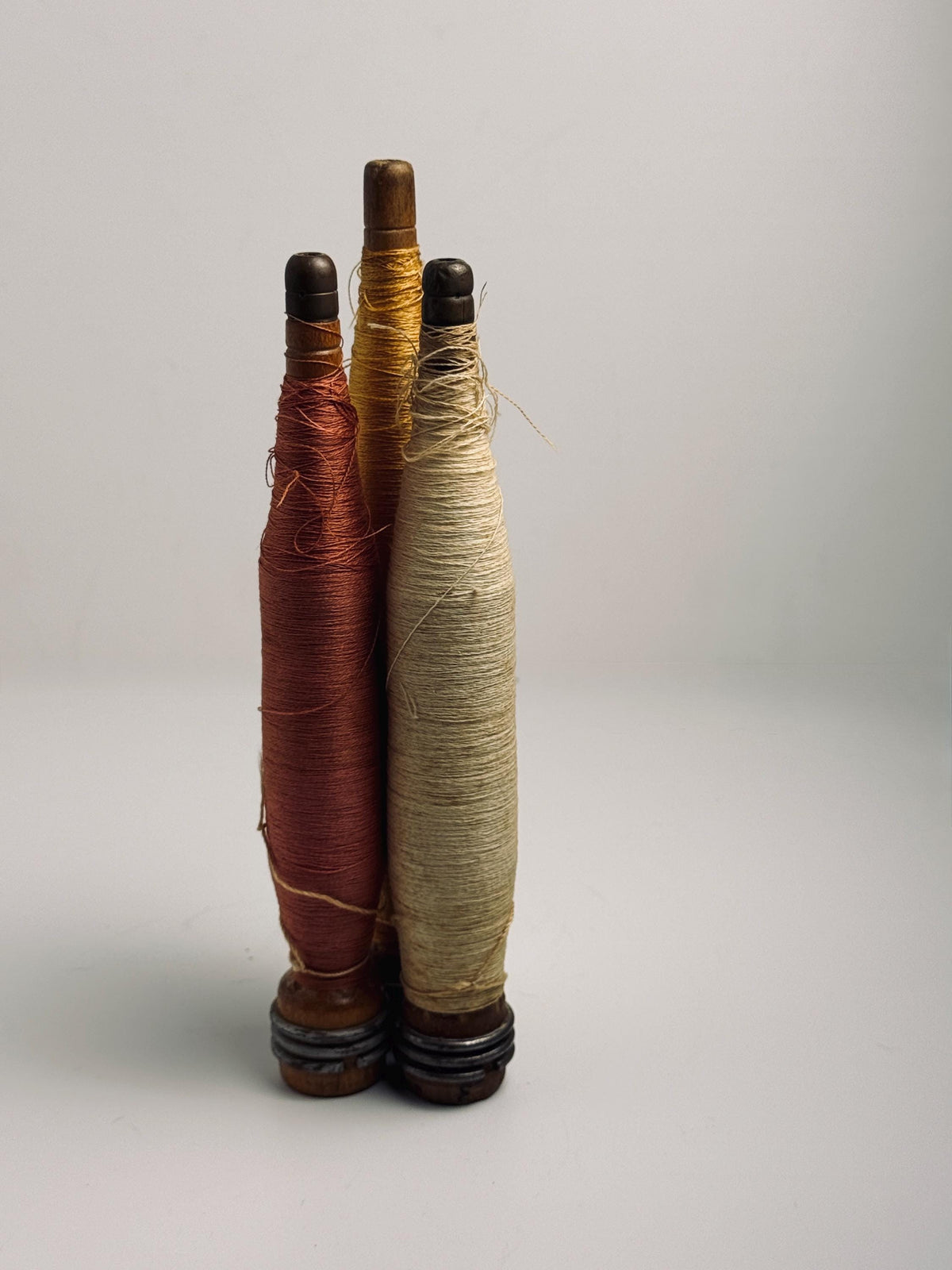Set of Three Vintage Textile Thread Bobbins, Wooden Industrial Spools
