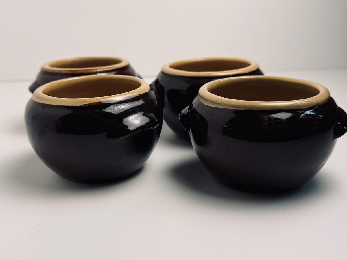 Vintage Brown Glazed Pottery Trinket Pot, Mini Handled Crock, USA Pottery Catchall Dish