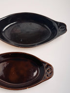 Small Brown Glazed Terracotta Oval Bowl, Rustic Pottery Dish