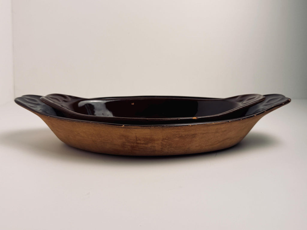 Small Brown Glazed Terracotta Oval Bowl, Rustic Pottery Dish