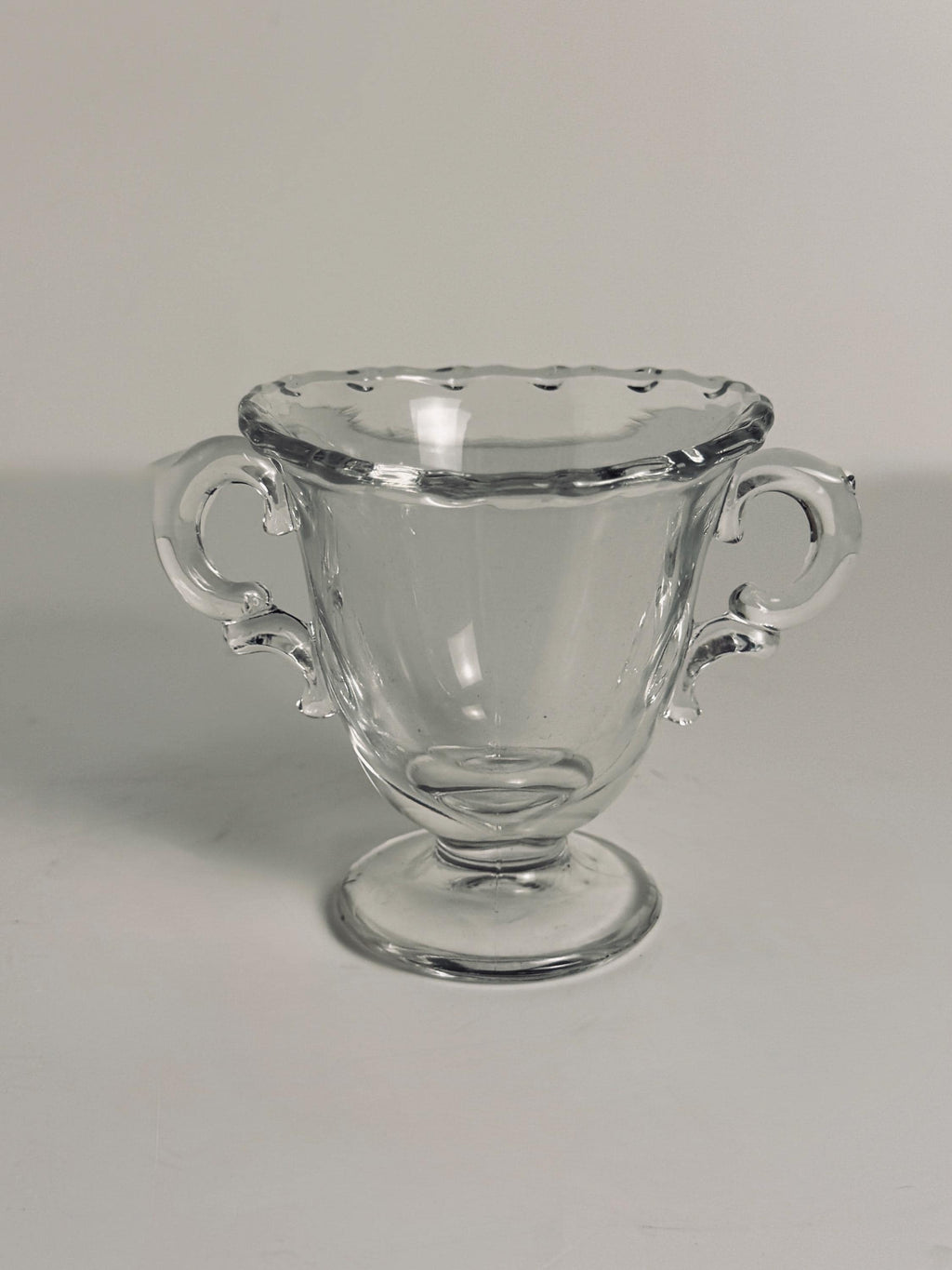 Mini Clear Glass Double-Handled Trophy Vase, Vintage Molded Glass