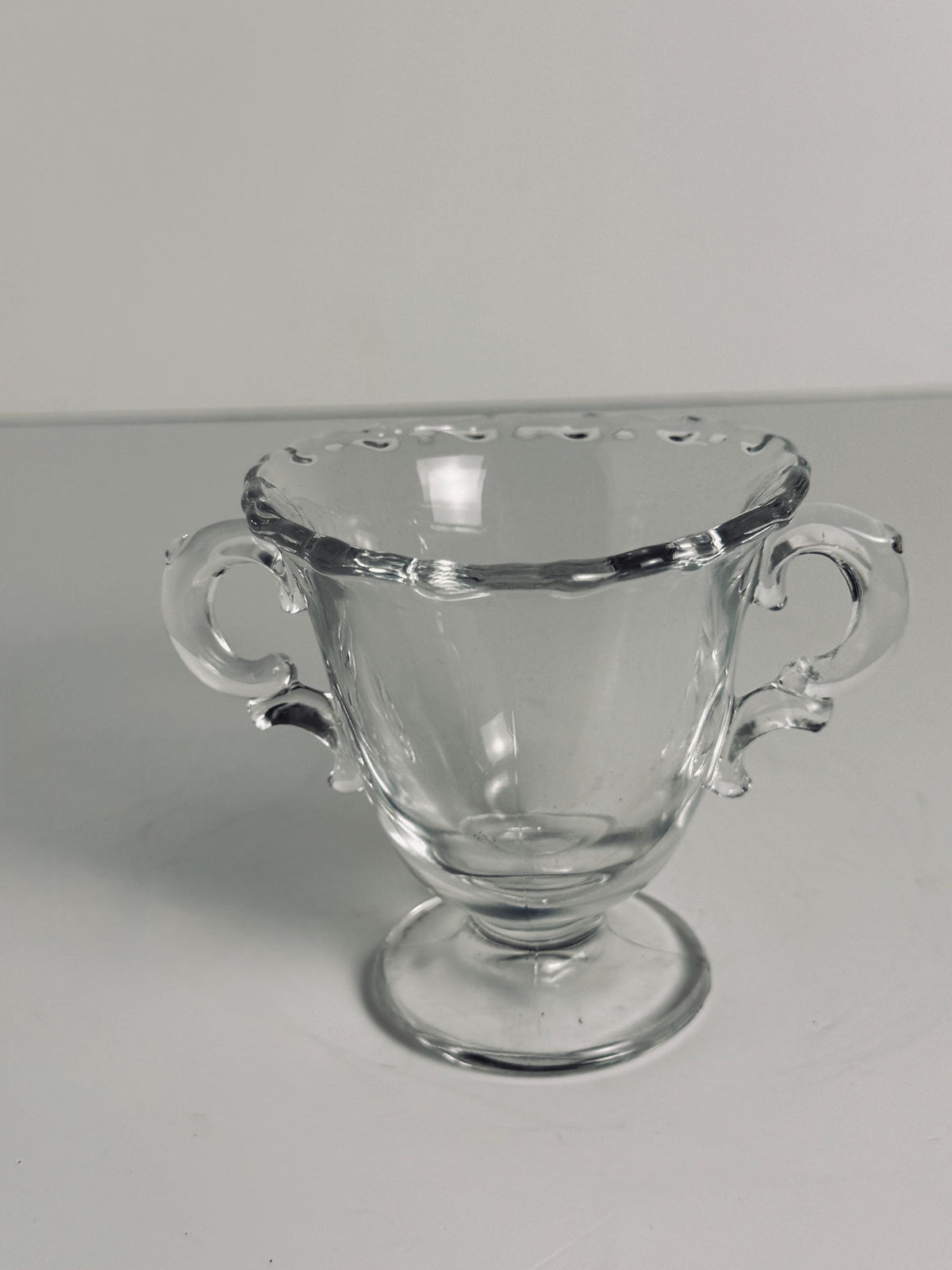 Mini Clear Glass Double-Handled Trophy Vase, Vintage Molded Glass