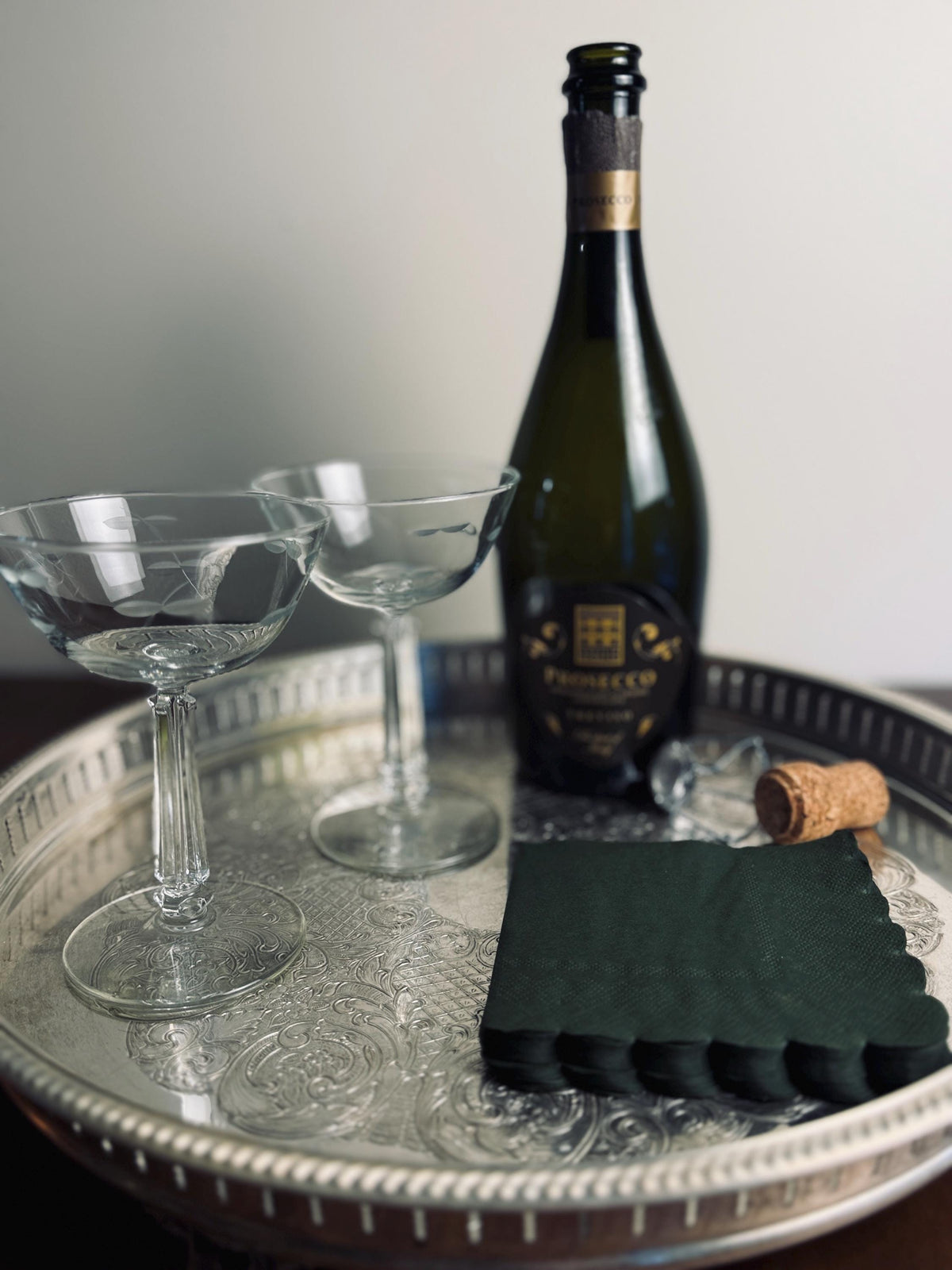 Vintage Round Silverplate Gallery Tray, Footed Pierced Rim Cocktail Tray