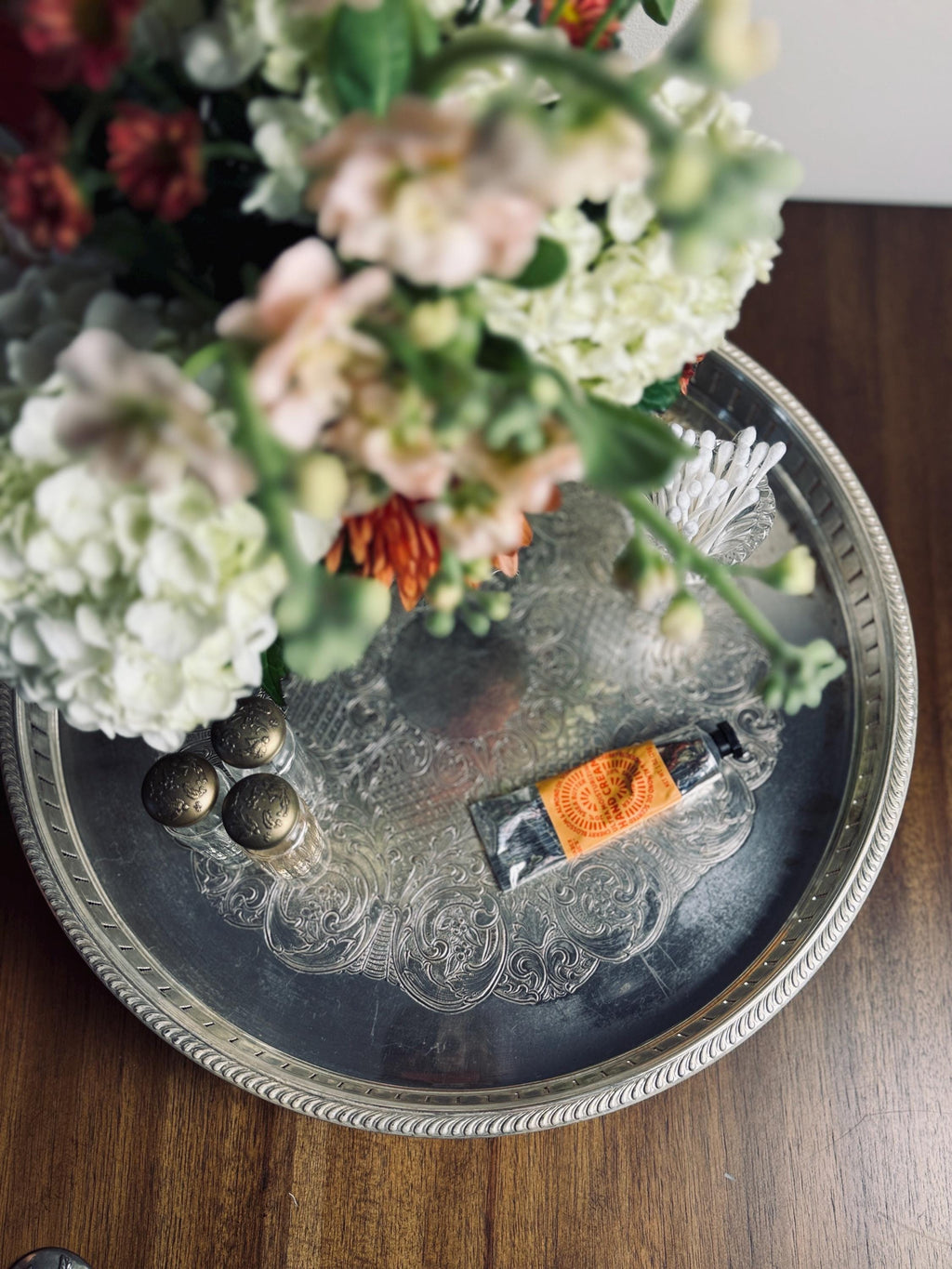 Vintage Round Silverplate Gallery Tray, Footed Pierced Rim Cocktail Tray