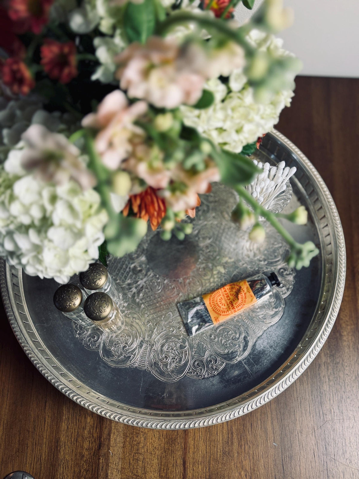 Vintage Round Silverplate Gallery Tray, Footed Pierced Rim Cocktail Tray