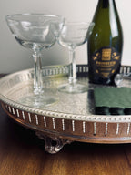 Vintage Round Silverplate Gallery Tray, Footed Pierced Rim Cocktail Tray