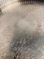 Vintage Round Silverplate Gallery Tray, Footed Pierced Rim Cocktail Tray