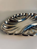Vintage Scalloped Divided Serving Platter, Silverplate Style Appetizer Tray