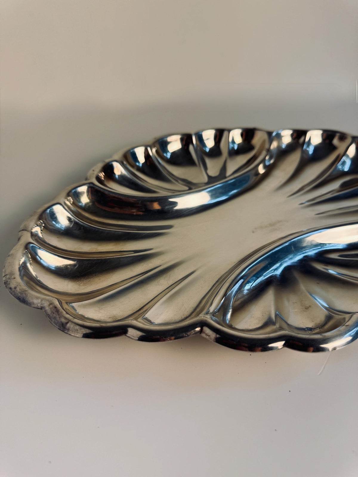 Vintage Scalloped Divided Serving Platter, Silverplate Style Appetizer Tray