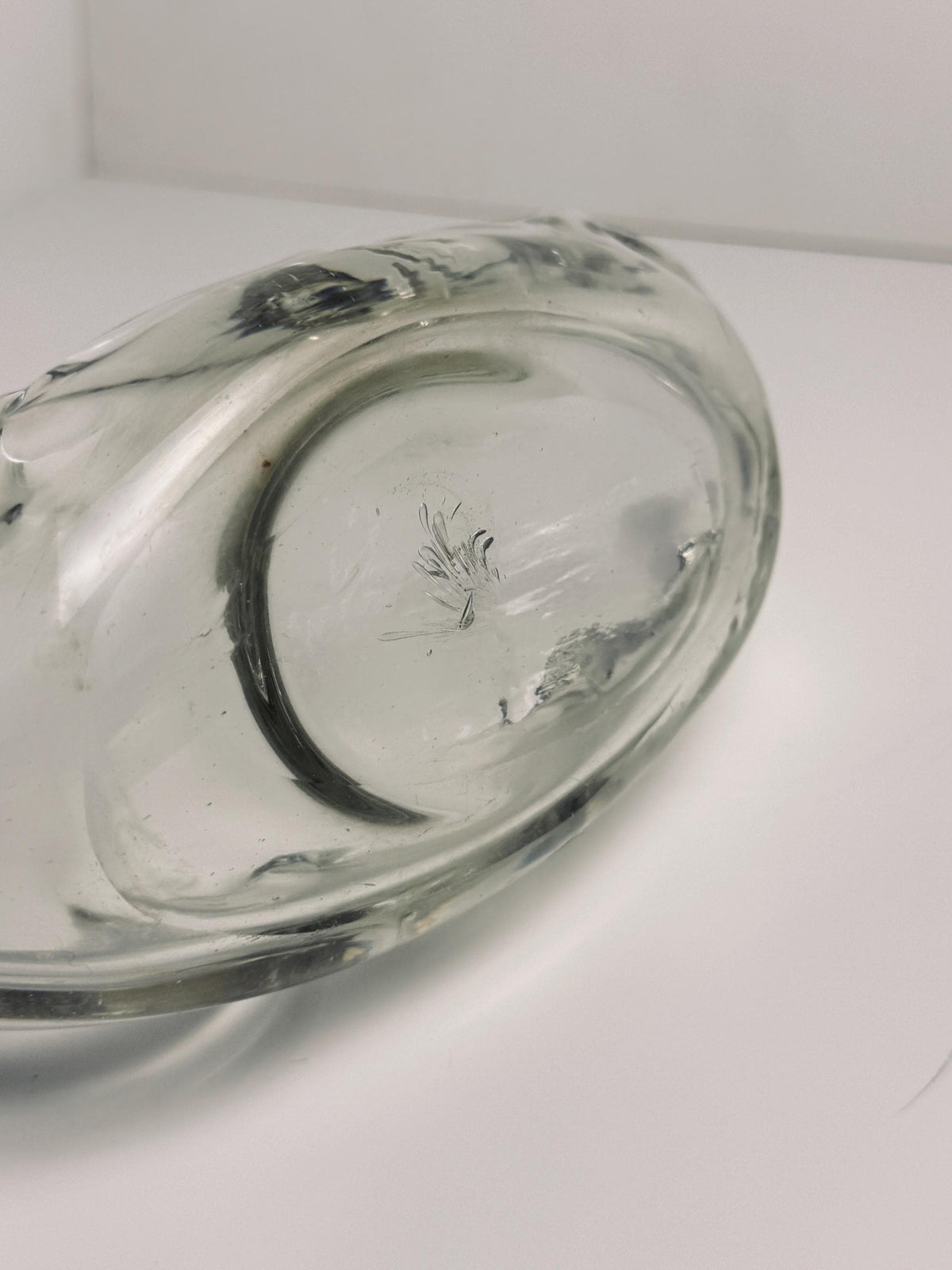 Handblown Clear Glass Swan Bowl, Sculptural Art Glass Dish, Vintage Swan Centerpiece