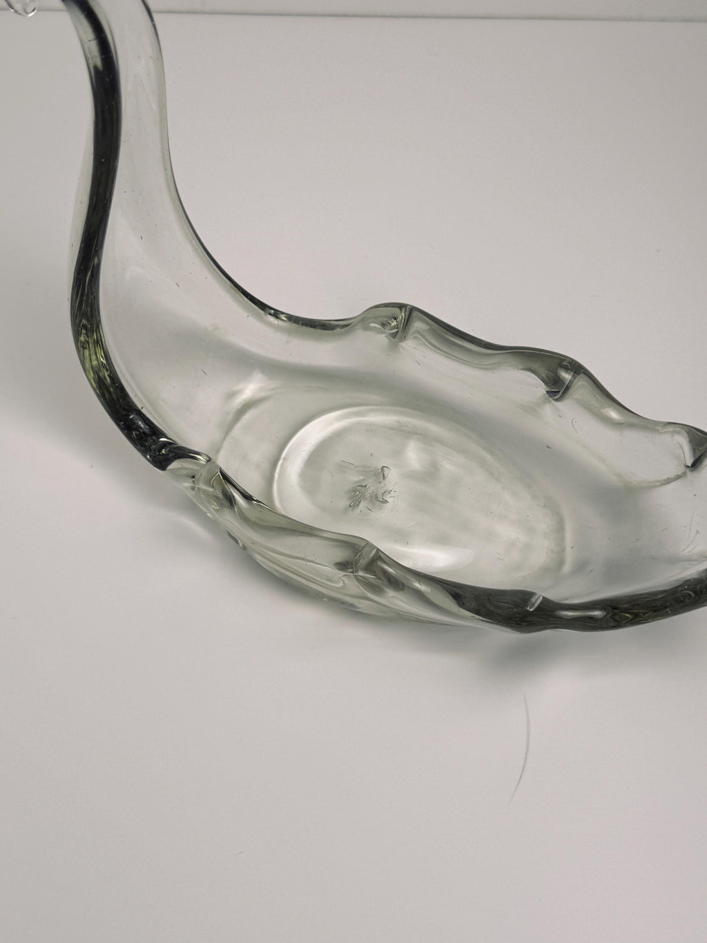 Handblown Clear Glass Swan Bowl, Sculptural Art Glass Dish, Vintage Swan Centerpiece