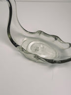 Handblown Clear Glass Swan Bowl, Sculptural Art Glass Dish, Vintage Swan Centerpiece