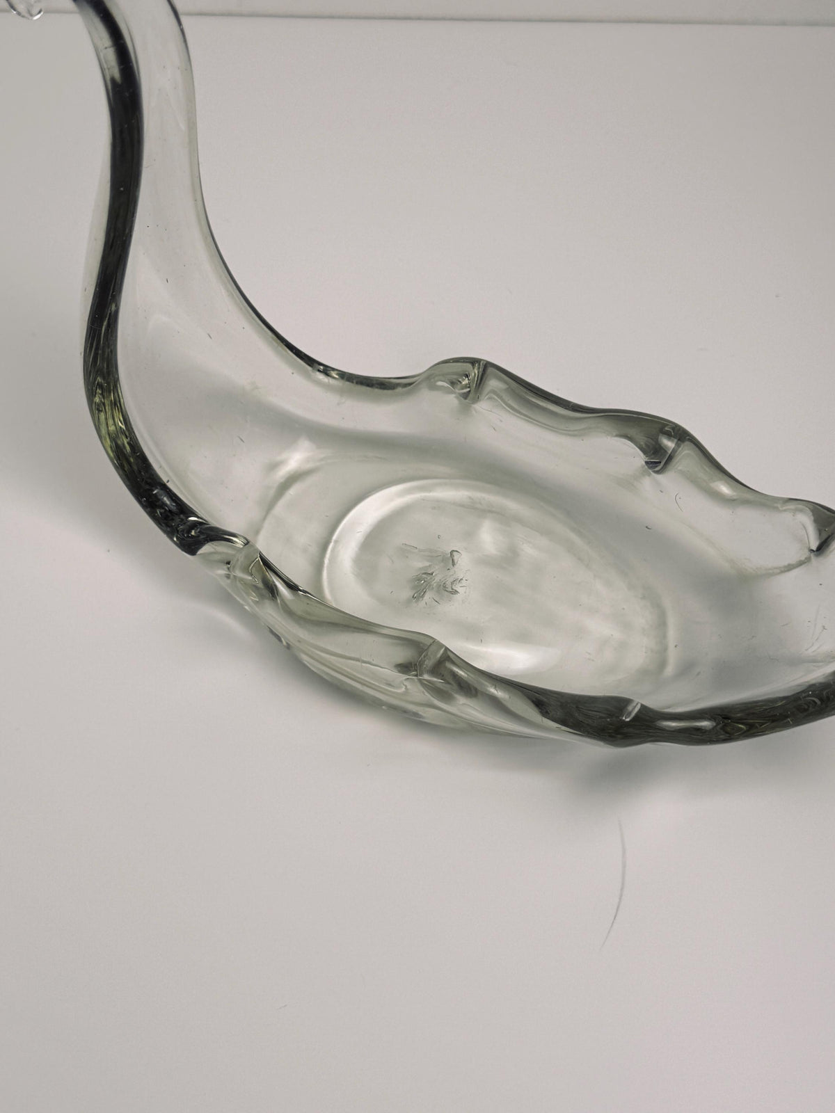 Handblown Clear Glass Swan Bowl, Sculptural Art Glass Dish, Vintage Swan Centerpiece