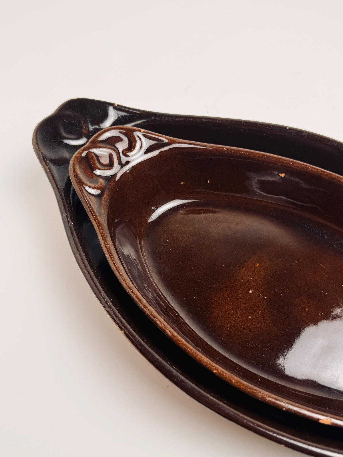 Large Brown Glazed Terracotta Oval Bowl, Rustic Pottery Dish