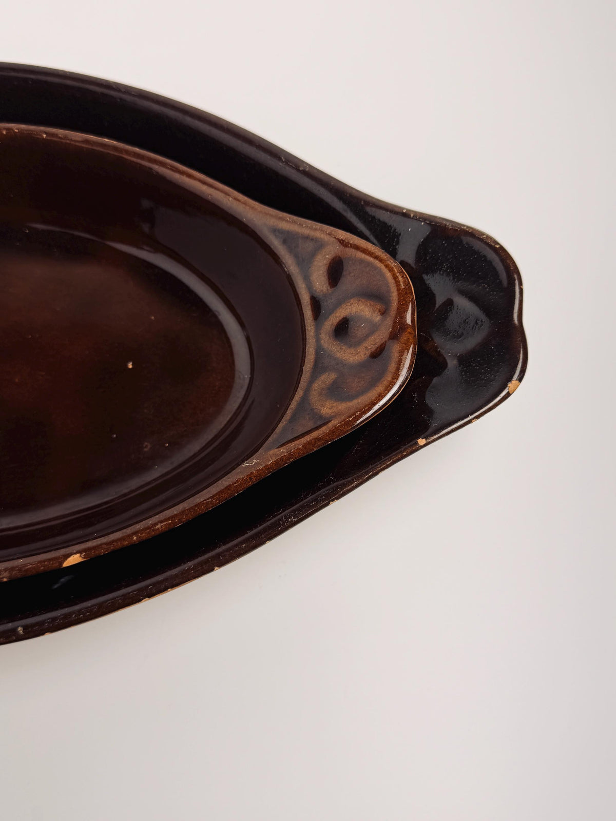 Large Brown Glazed Terracotta Oval Bowl, Rustic Pottery Dish