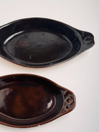 Large Brown Glazed Terracotta Oval Bowl, Rustic Pottery Dish