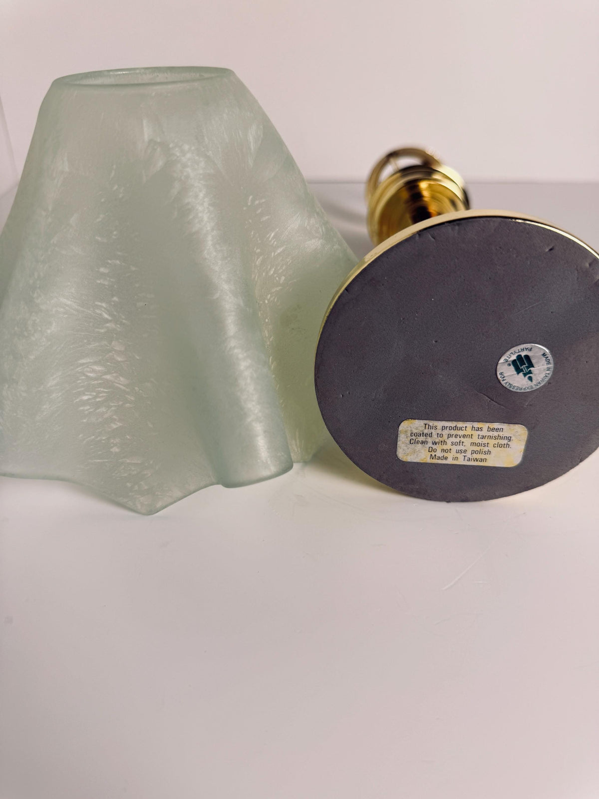 Brass Base Tealight Lamp, Textured Glass Shade, Vintage Party Light