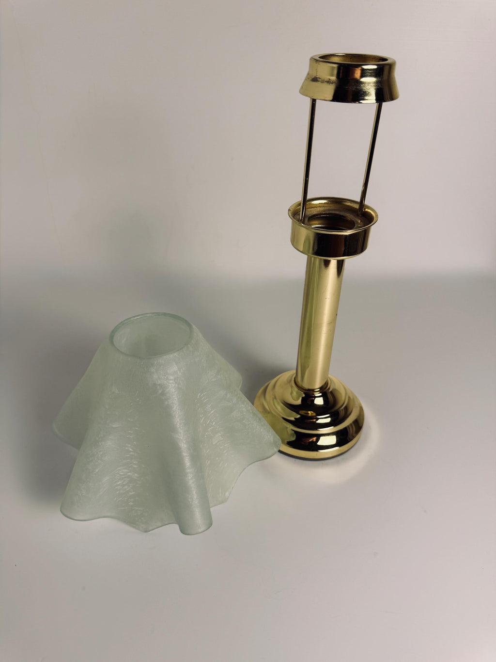 Brass Base Tealight Lamp, Textured Glass Shade, Vintage Party Light