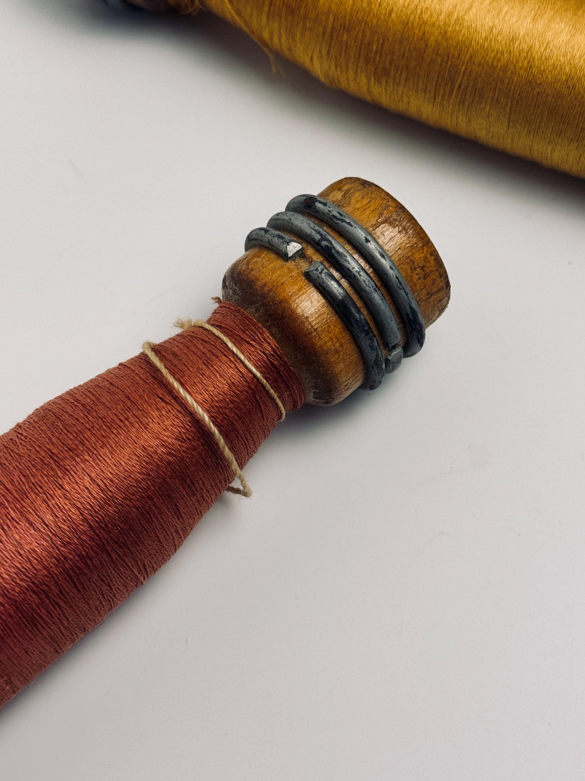 Set of Three Vintage Textile Thread Bobbins, Wooden Industrial Spools