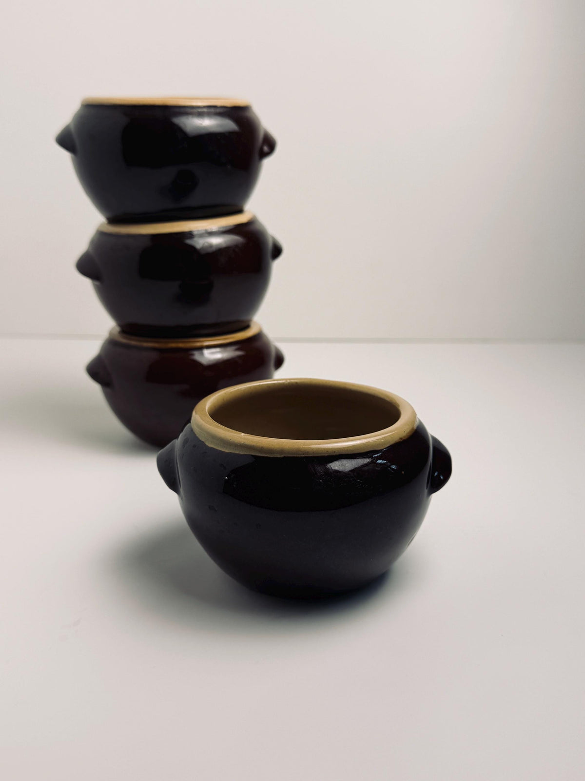 Vintage Brown Glazed Pottery Trinket Pot, Mini Handled Crock, USA Pottery Catchall Dish