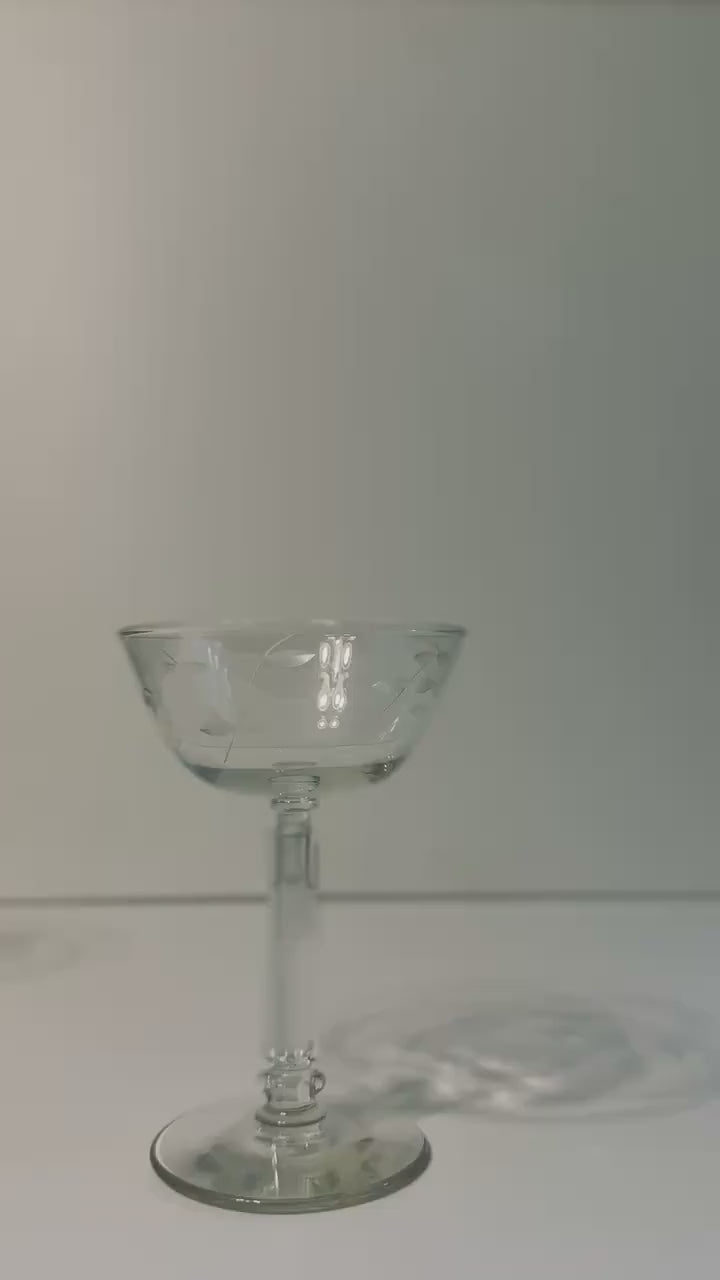 Vintage Etched Coupe Glasses, Set of 5 Champagne & Cocktail Coupes, Floral Stemware